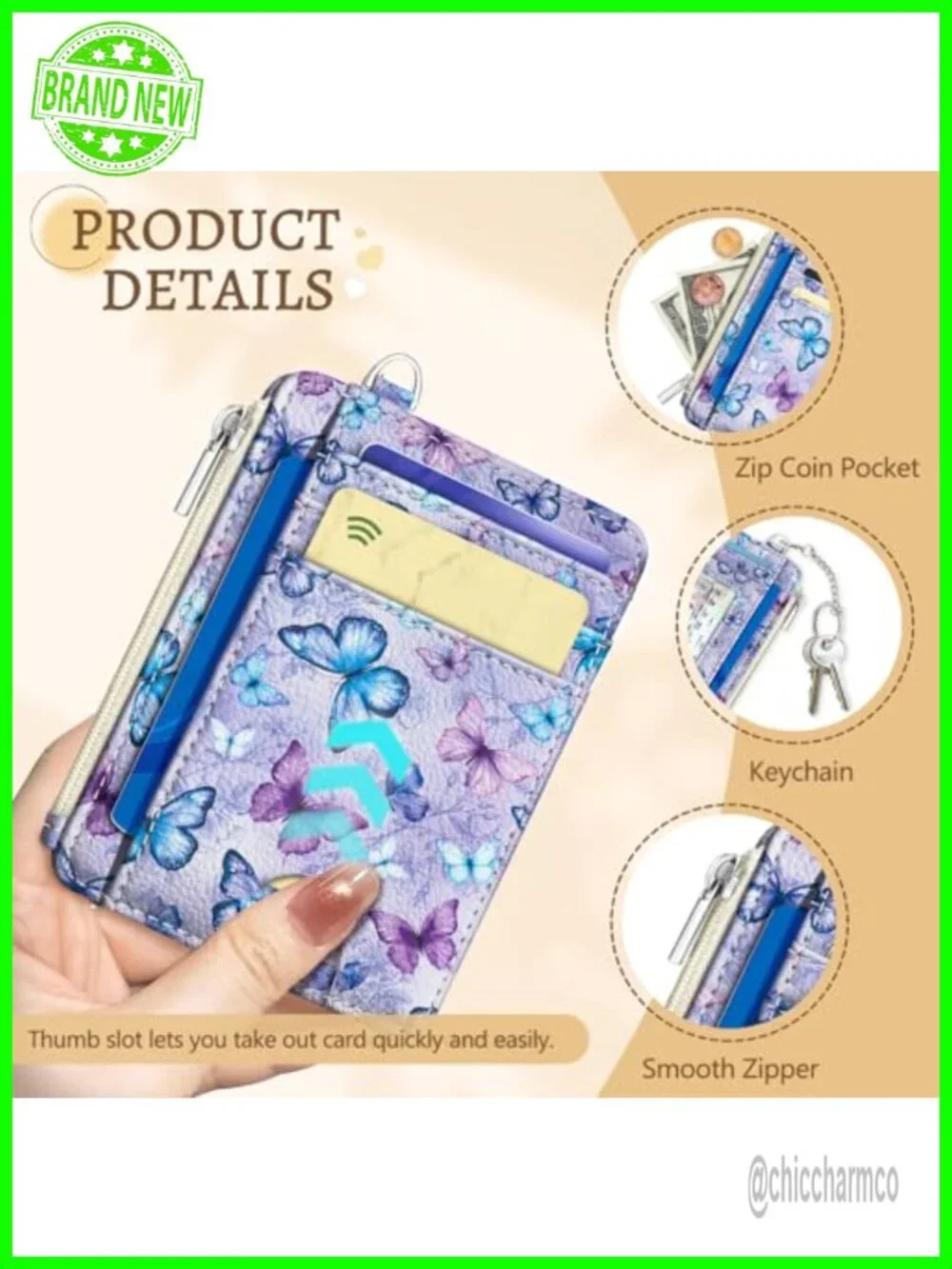 Slim RFID Blocking Card Holder with Zipper Coin Pocket and ID Window